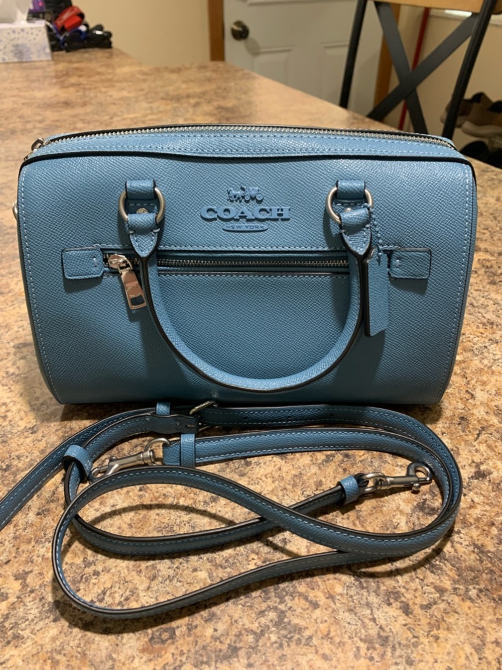 New Coach Teal Blue Leather Mini Satchel with Removable Strap